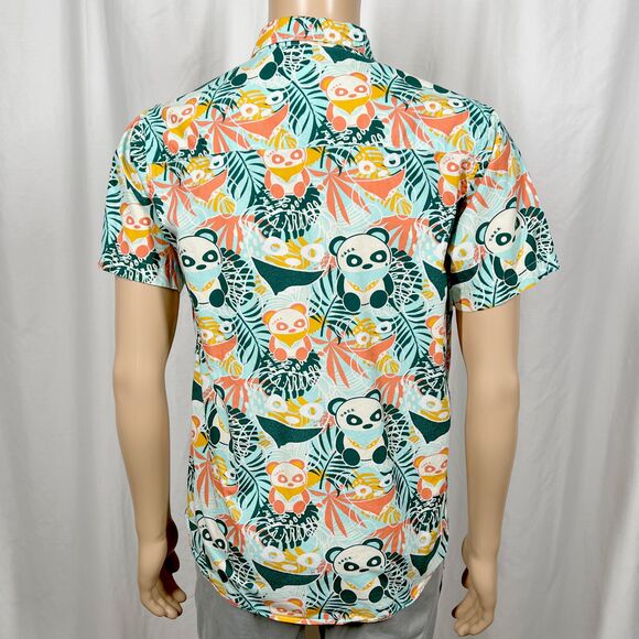 VSTR Men's Small Green Panda Gangster Tropical Leaf Short Sleeve Button-Up Shirt - Picture 3 of 7